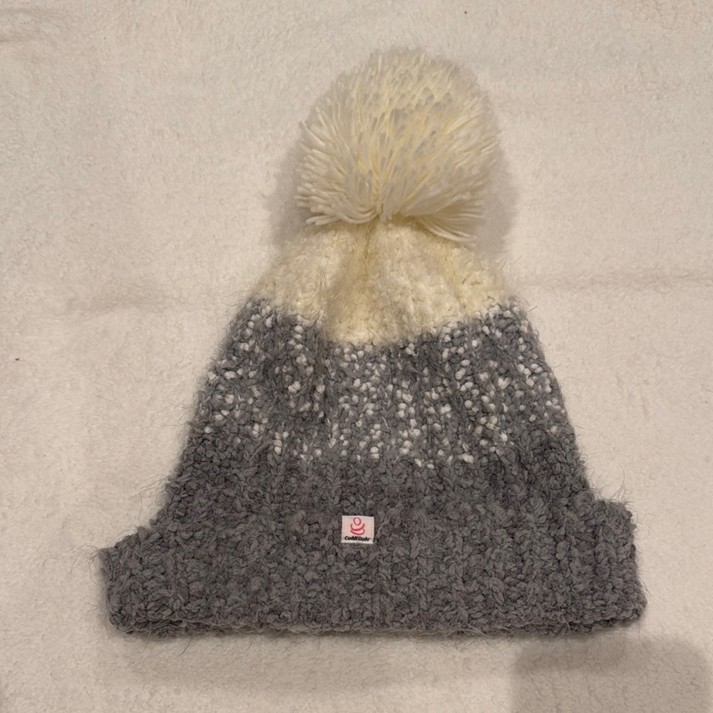 Cozy Kids' Knit Pom-Pom Beanie - Gray and Cream